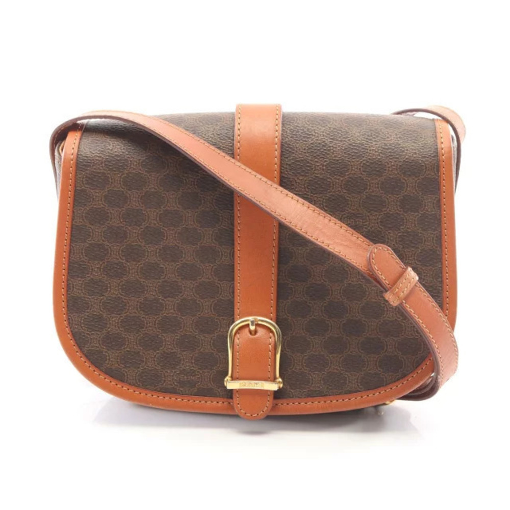 Celine Macadam Shoulder Bag Canvas Leather Brown